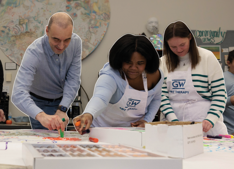 Teacher and students experiencing art therapy